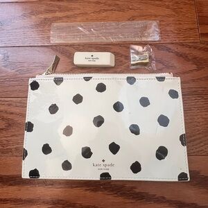Kate Spade NEW YORK Spotty Dot Pencil Pouch  Eraser Sharpener Off White Black